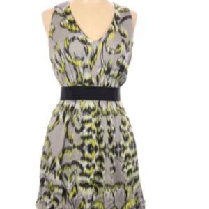 Milly green, black, gray geometric mini silk dress